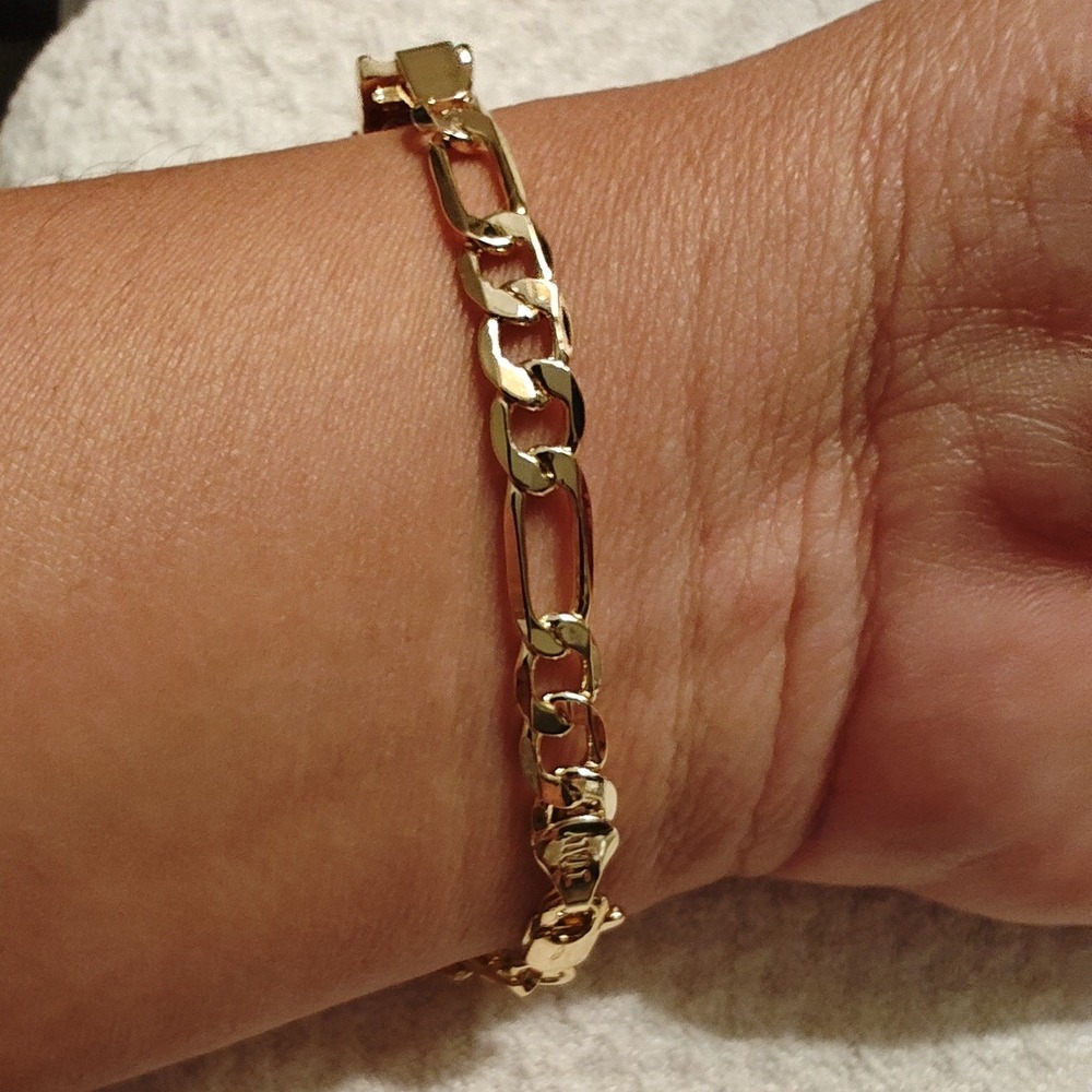 Bracelet Gold Virgin of Guadalupe 18K Plated Figaro Link Italy 750 Enamel - Picture 3 of 6